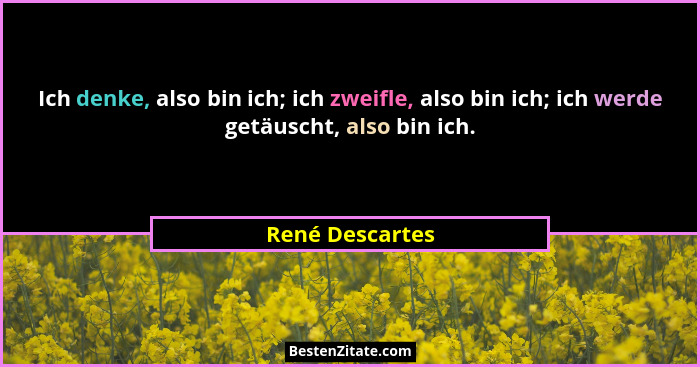 Ich denke, also bin ich; ich zweifle, also bin ich; ich werde getäuscht, also bin ich.... - René Descartes