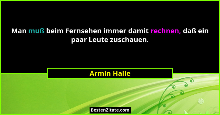 Man muß beim Fernsehen immer damit rechnen, daß ein paar Leute zuschauen.... - Armin Halle
