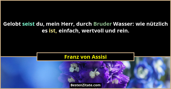 Gelobt seist du, mein Herr, durch Bruder Wasser: wie nützlich es ist, einfach, wertvoll und rein.... - Franz von Assisi