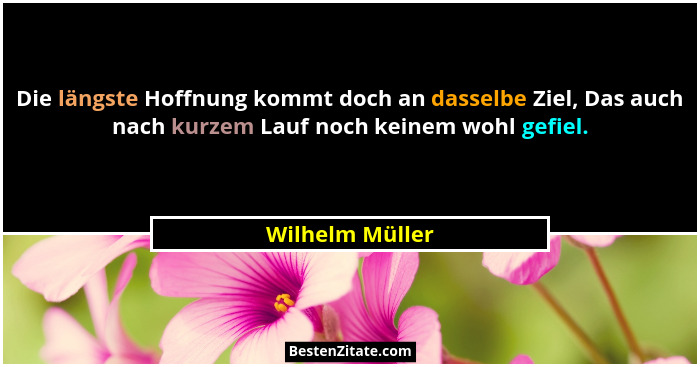 Die längste Hoffnung kommt doch an dasselbe Ziel, Das auch nach kurzem Lauf noch keinem wohl gefiel.... - Wilhelm Müller