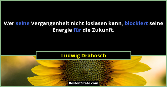 Wer seine Vergangenheit nicht loslasen kann, blockiert seine Energie für die Zukunft.... - Ludwig Drahosch
