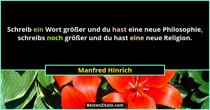 Schreib ein Wort größer und du hast eine neue Philosophie, schreibs noch größer und du hast eine neue Religion.... - Manfred Hinrich