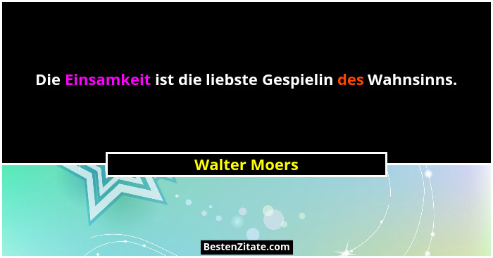 Die Einsamkeit ist die liebste Gespielin des Wahnsinns.... - Walter Moers