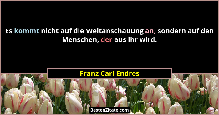 Es kommt nicht auf die Weltanschauung an, sondern auf den Menschen, der aus ihr wird.... - Franz Carl Endres