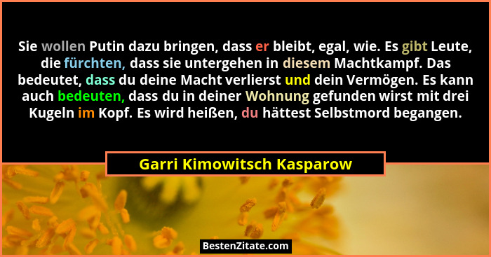 Sie wollen Putin dazu bringen, dass er bleibt, egal, wie. Es gibt Leute, die fürchten, dass sie untergehen in diesem Macht... - Garri Kimowitsch Kasparow