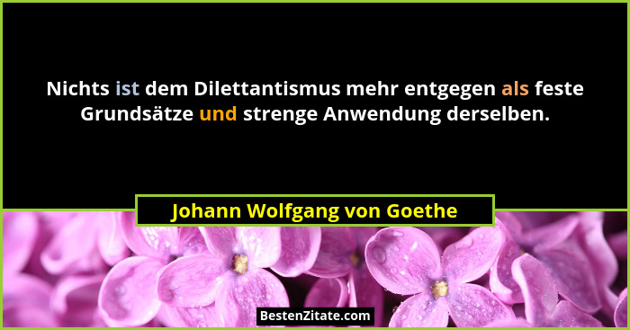 Nichts ist dem Dilettantismus mehr entgegen als feste Grundsätze und strenge Anwendung derselben.... - Johann Wolfgang von Goethe