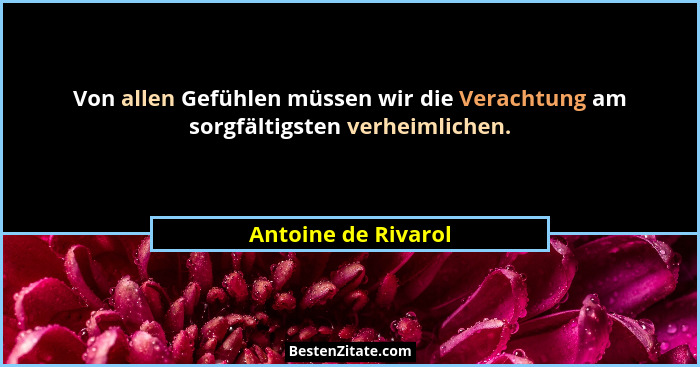 Von allen Gefühlen müssen wir die Verachtung am sorgfältigsten verheimlichen.... - Antoine de Rivarol