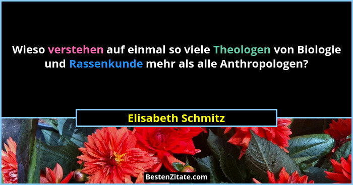 Wieso verstehen auf einmal so viele Theologen von Biologie und Rassenkunde mehr als alle Anthropologen?... - Elisabeth Schmitz