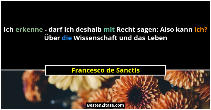 Ich erkenne - darf ich deshalb mit Recht sagen: Also kann ich? Über die Wissenschaft und das Leben... - Francesco de Sanctis