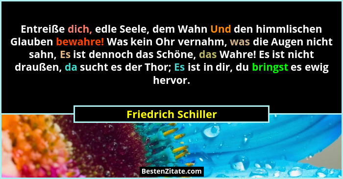 Entreiße dich, edle Seele, dem Wahn Und den himmlischen Glauben bewahre! Was kein Ohr vernahm, was die Augen nicht sahn, Es ist d... - Friedrich Schiller