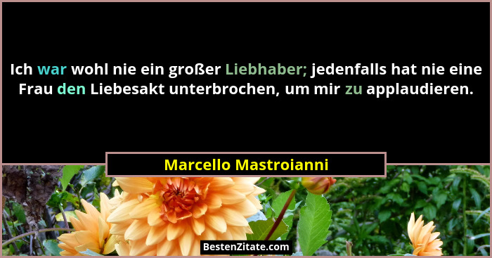 Ich war wohl nie ein großer Liebhaber; jedenfalls hat nie eine Frau den Liebesakt unterbrochen, um mir zu applaudieren.... - Marcello Mastroianni