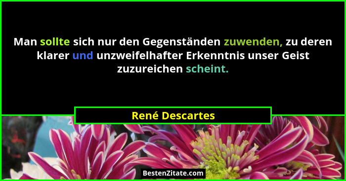 Man sollte sich nur den Gegenständen zuwenden, zu deren klarer und unzweifelhafter Erkenntnis unser Geist zuzureichen scheint.... - René Descartes