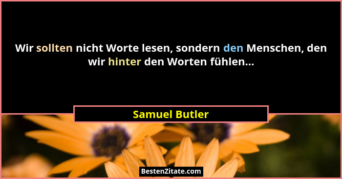 Wir sollten nicht Worte lesen, sondern den Menschen, den wir hinter den Worten fühlen...... - Samuel Butler