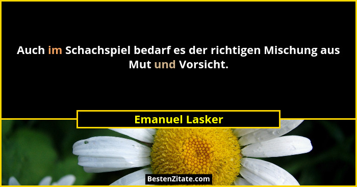 Auch im Schachspiel bedarf es der richtigen Mischung aus Mut und Vorsicht.... - Emanuel Lasker