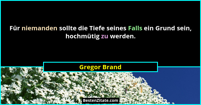 Für niemanden sollte die Tiefe seines Falls ein Grund sein, hochmütig zu werden.... - Gregor Brand