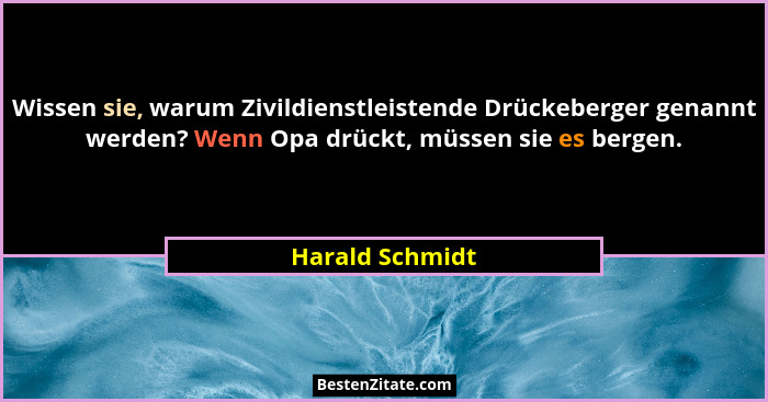 Wissen sie, warum Zivildienstleistende Drückeberger genannt werden? Wenn Opa drückt, müssen sie es bergen.... - Harald Schmidt