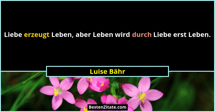 Liebe erzeugt Leben, aber Leben wird durch Liebe erst Leben.... - Luise Bähr