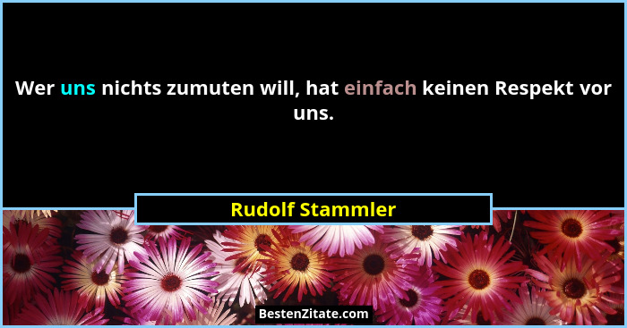 Wer uns nichts zumuten will, hat einfach keinen Respekt vor uns.... - Rudolf Stammler