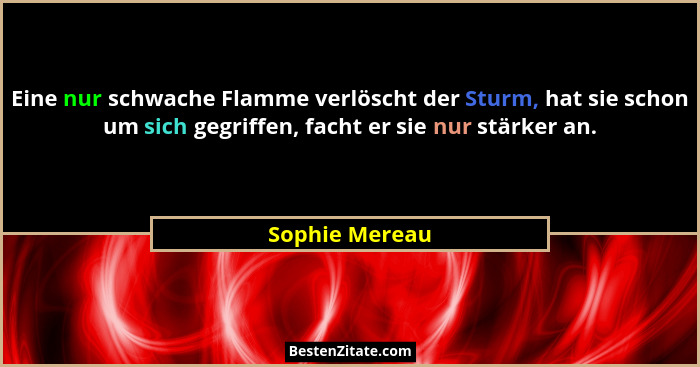 Eine nur schwache Flamme verlöscht der Sturm, hat sie schon um sich gegriffen, facht er sie nur stärker an.... - Sophie Mereau