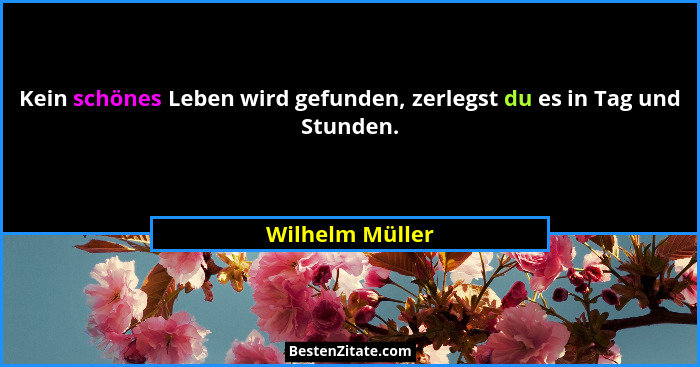 Kein schönes Leben wird gefunden, zerlegst du es in Tag und Stunden.... - Wilhelm Müller