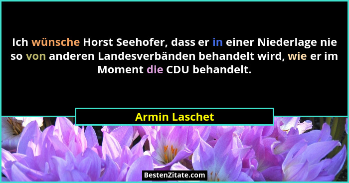 Ich wünsche Horst Seehofer, dass er in einer Niederlage nie so von anderen Landesverbänden behandelt wird, wie er im Moment die CDU be... - Armin Laschet