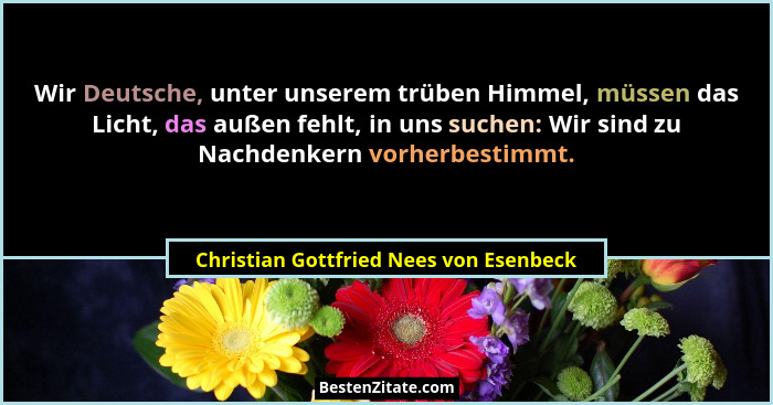 Wir Deutsche, unter unserem trüben Himmel, müssen das Licht, das außen fehlt, in uns suchen: Wir sind zu Nachd... - Christian Gottfried Nees von Esenbeck