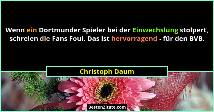 Wenn ein Dortmunder Spieler bei der Einwechslung stolpert, schreien die Fans Foul. Das ist hervorragend - für den BVB.... - Christoph Daum