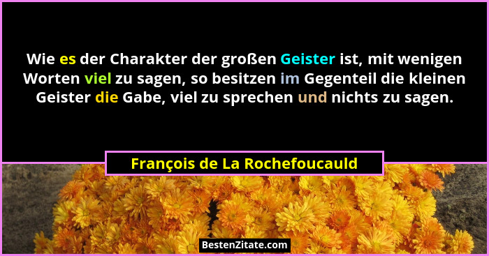 Wie es der Charakter der großen Geister ist, mit wenigen Worten viel zu sagen, so besitzen im Gegenteil die kleinen Gei... - François de La Rochefoucauld