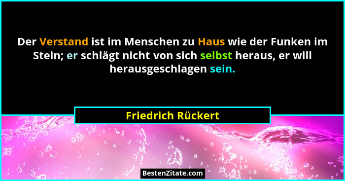Der Verstand ist im Menschen zu Haus wie der Funken im Stein; er schlägt nicht von sich selbst heraus, er will herausgeschlagen se... - Friedrich Rückert