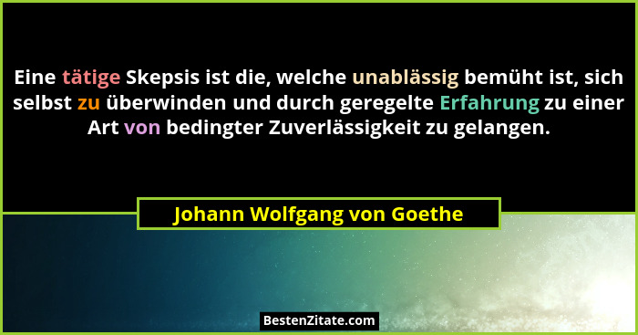 Eine tätige Skepsis ist die, welche unablässig bemüht ist, sich selbst zu überwinden und durch geregelte Erfahrung zu ein... - Johann Wolfgang von Goethe
