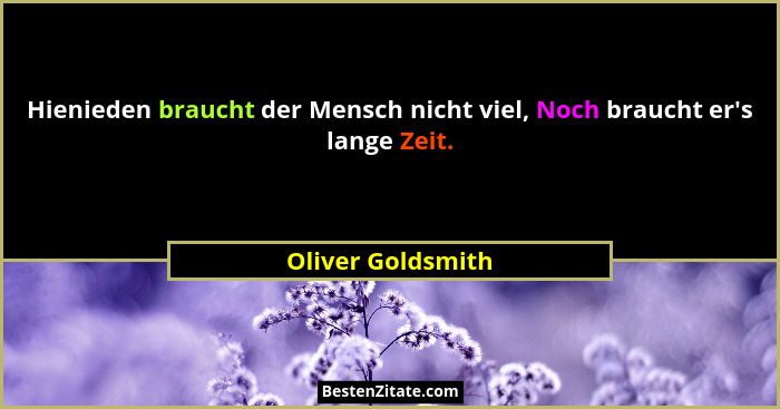 Hienieden braucht der Mensch nicht viel, Noch braucht er's lange Zeit.... - Oliver Goldsmith
