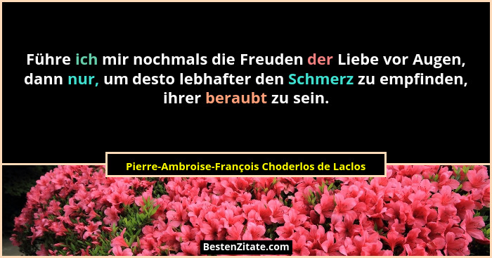 Führe ich mir nochmals die Freuden der Liebe vor Augen, dann nur, um desto lebhafter den Schmerz zu emp... - Pierre-Ambroise-François Choderlos de Laclos
