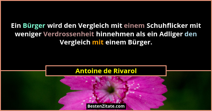 Ein Bürger wird den Vergleich mit einem Schuhflicker mit weniger Verdrossenheit hinnehmen als ein Adliger den Vergleich mit einem... - Antoine de Rivarol