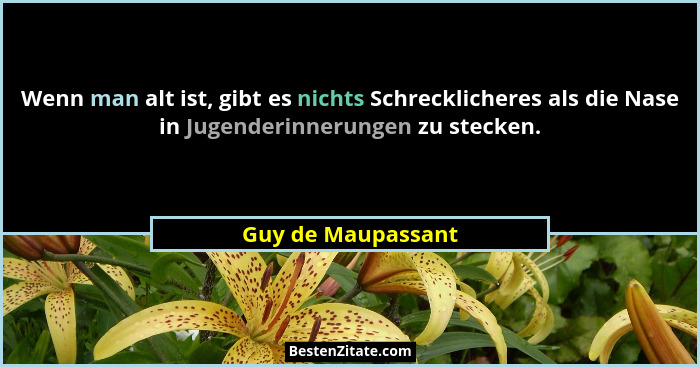 Wenn man alt ist, gibt es nichts Schrecklicheres als die Nase in Jugenderinnerungen zu stecken.... - Guy de Maupassant