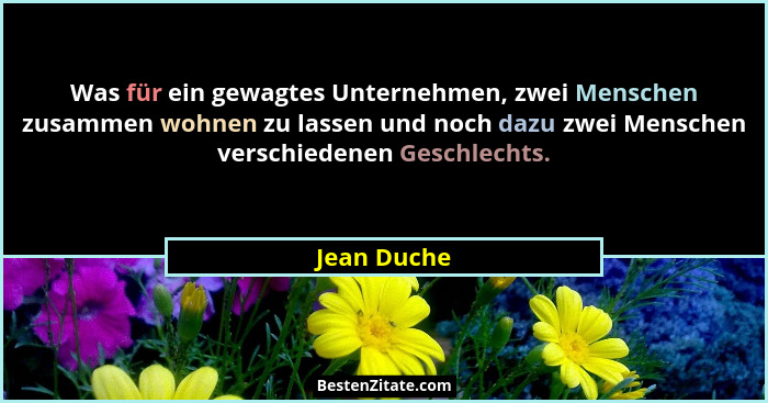 Was für ein gewagtes Unternehmen, zwei Menschen zusammen wohnen zu lassen und noch dazu zwei Menschen verschiedenen Geschlechts.... - Jean Duche