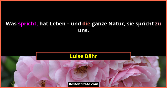 Was spricht, hat Leben – und die ganze Natur, sie spricht zu uns.... - Luise Bähr