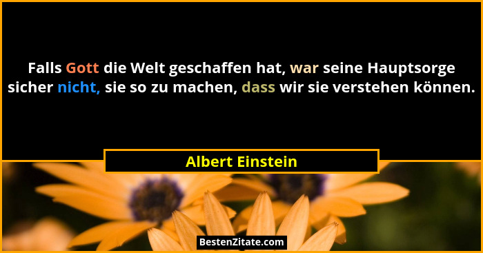 Falls Gott die Welt geschaffen hat, war seine Hauptsorge sicher nicht, sie so zu machen, dass wir sie verstehen können.... - Albert Einstein