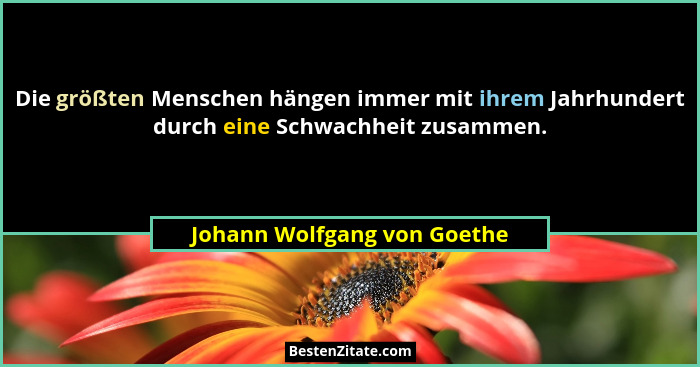 Die größten Menschen hängen immer mit ihrem Jahrhundert durch eine Schwachheit zusammen.... - Johann Wolfgang von Goethe