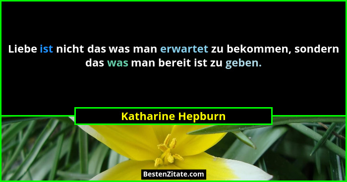 Liebe ist nicht das was man erwartet zu bekommen, sondern das was man bereit ist zu geben.... - Katharine Hepburn