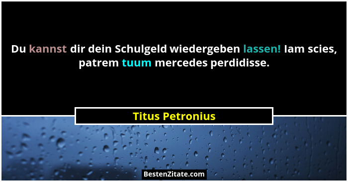 Du kannst dir dein Schulgeld wiedergeben lassen! Iam scies, patrem tuum mercedes perdidisse.... - Titus Petronius