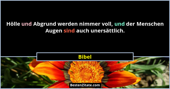 Hölle und Abgrund werden nimmer voll, und der Menschen Augen sind auch unersättlich.... - Bibel