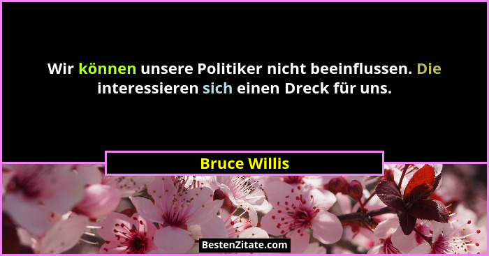 Wir können unsere Politiker nicht beeinflussen. Die interessieren sich einen Dreck für uns.... - Bruce Willis