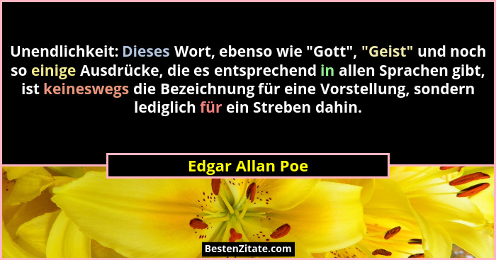Unendlichkeit: Dieses Wort, ebenso wie "Gott", "Geist" und noch so einige Ausdrücke, die es entsprechend in allen Sp... - Edgar Allan Poe
