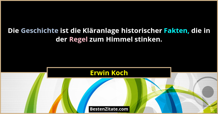 Die Geschichte ist die Kläranlage historischer Fakten, die in der Regel zum Himmel stinken.... - Erwin Koch
