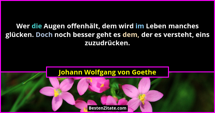 Wer die Augen offenhält, dem wird im Leben manches glücken. Doch noch besser geht es dem, der es versteht, eins zuzudrück... - Johann Wolfgang von Goethe