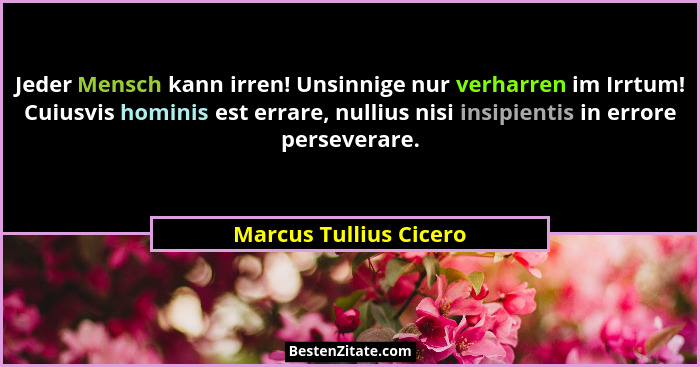 Jeder Mensch kann irren! Unsinnige nur verharren im Irrtum! Cuiusvis hominis est errare, nullius nisi insipientis in errore pe... - Marcus Tullius Cicero