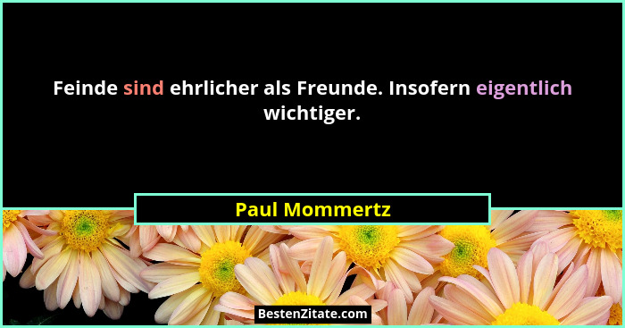 Feinde sind ehrlicher als Freunde. Insofern eigentlich wichtiger.... - Paul Mommertz