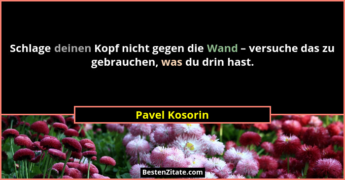 Schlage deinen Kopf nicht gegen die Wand – versuche das zu gebrauchen, was du drin hast.... - Pavel Kosorin