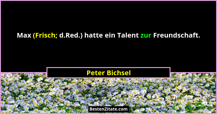 Max (Frisch; d.Red.) hatte ein Talent zur Freundschaft.... - Peter Bichsel
