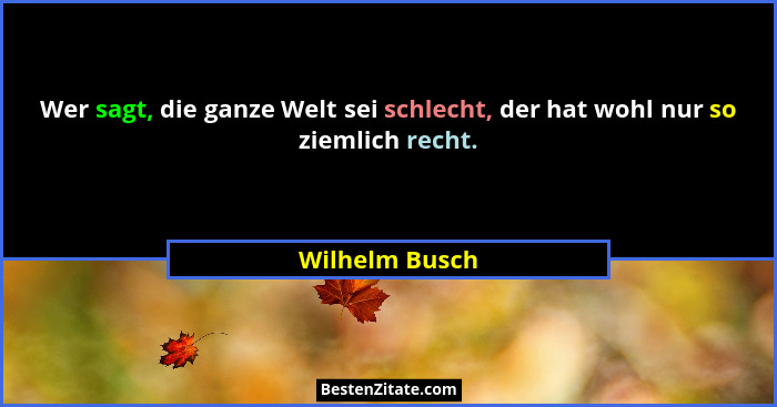 Wer sagt, die ganze Welt sei schlecht, der hat wohl nur so ziemlich recht.... - Wilhelm Busch
